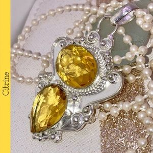 Citrine Quartz Gemstone Handmade Angel Halo Pendant Necklace